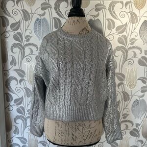 Metallic Cable Knit Silver Sweater